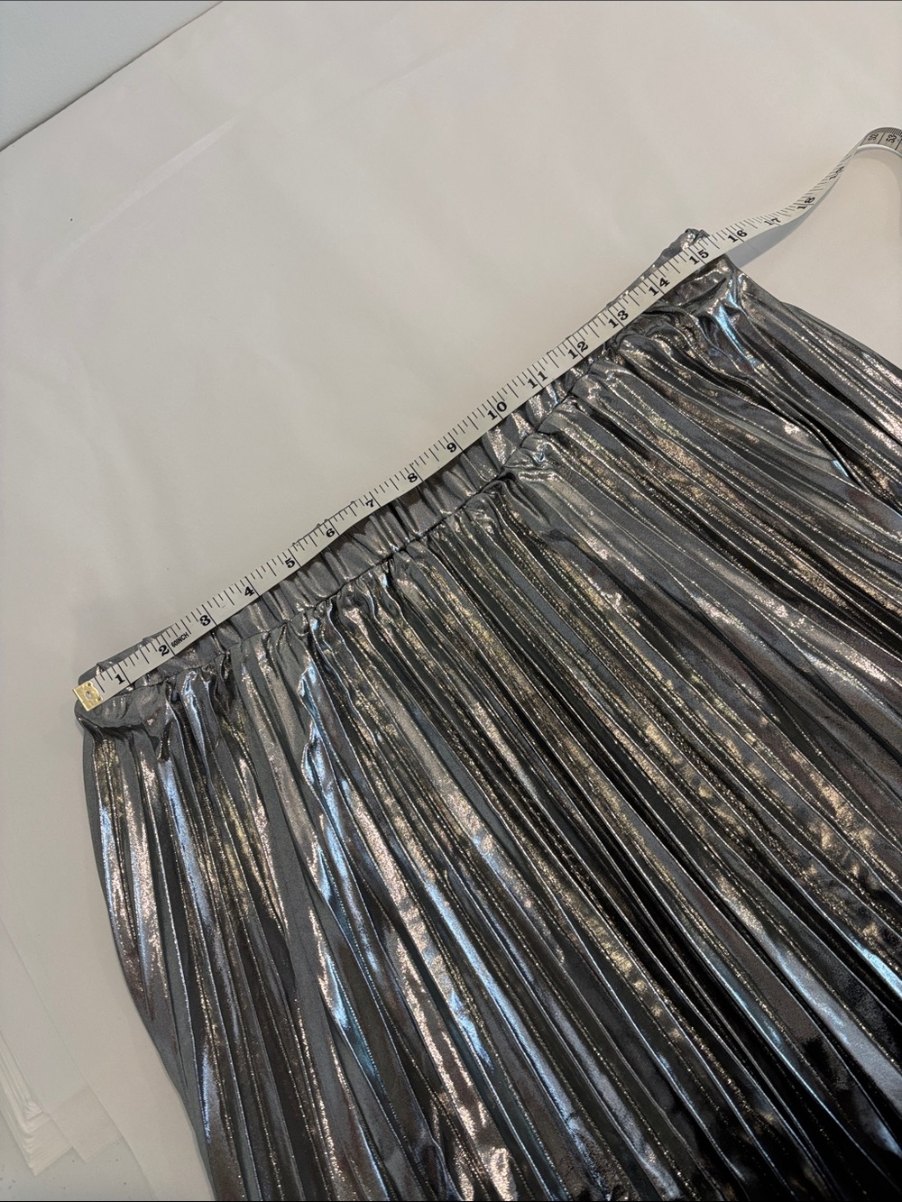 Anthropologie Sophie The Label metallic silver pleated maxi skirt size large - Picture 9 of 11